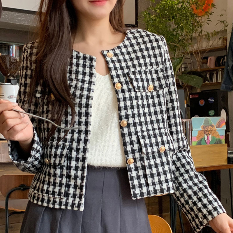 Neia Studio Tartan Short Jacket Women Casual Coat