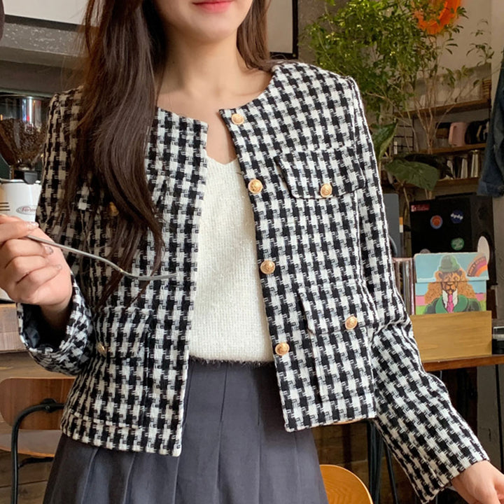 Neia Studio Tartan Short Jacket Women Casual Coat