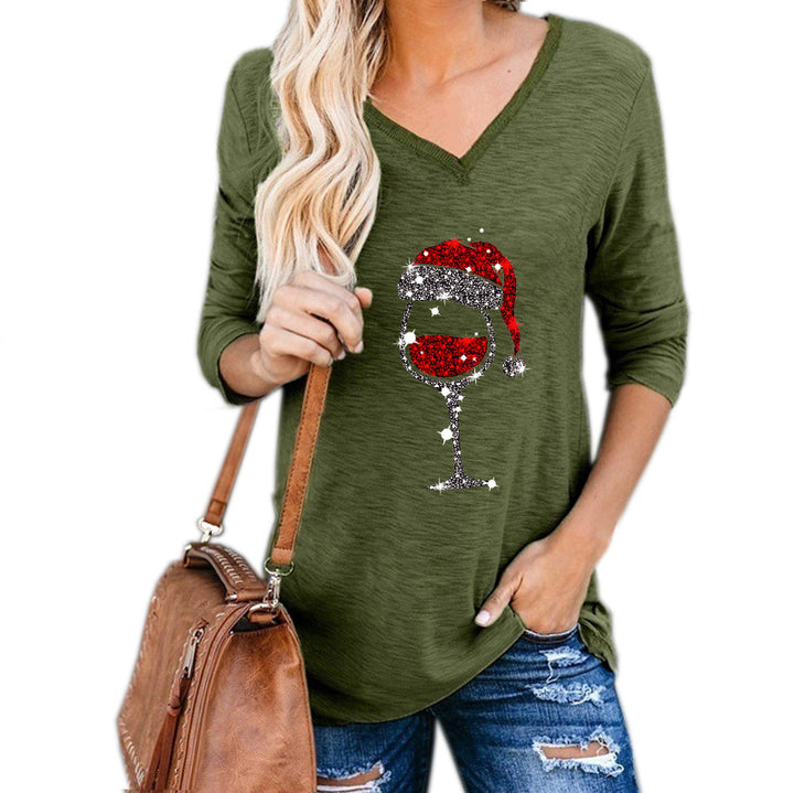 Neia Studio Christmas Wine Glass Print Women Plus Size Top