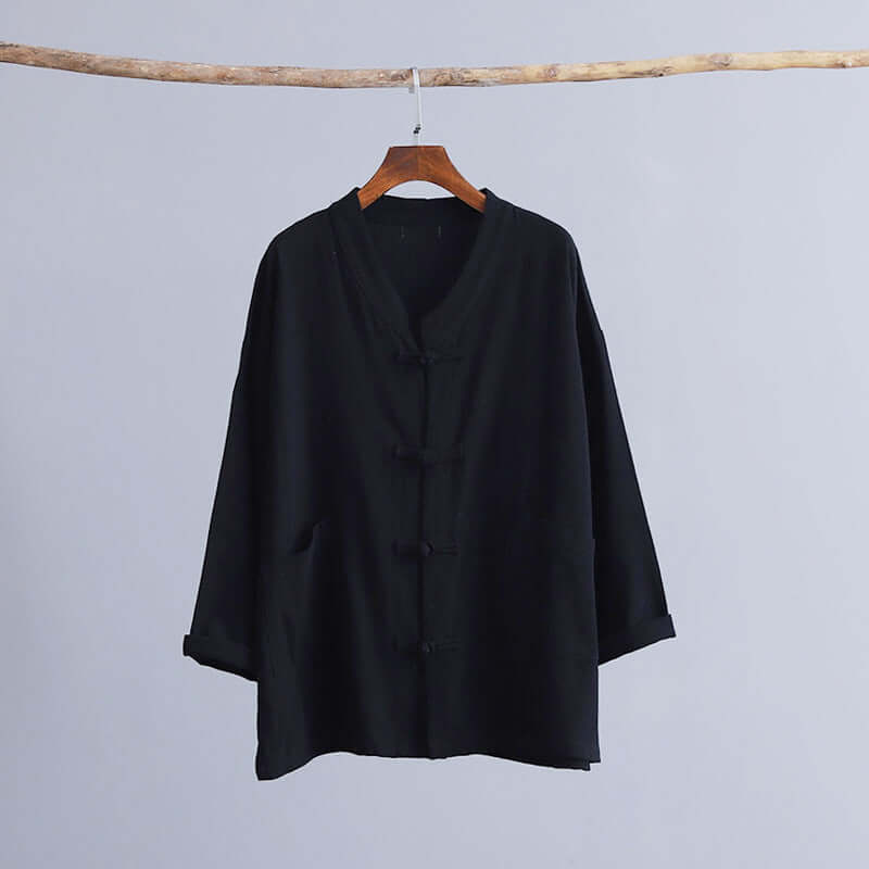 Neia studio blouse en lin rouge pour femmes, style cardigan, tissu en chanvre, mode traditionnelle chinoise.