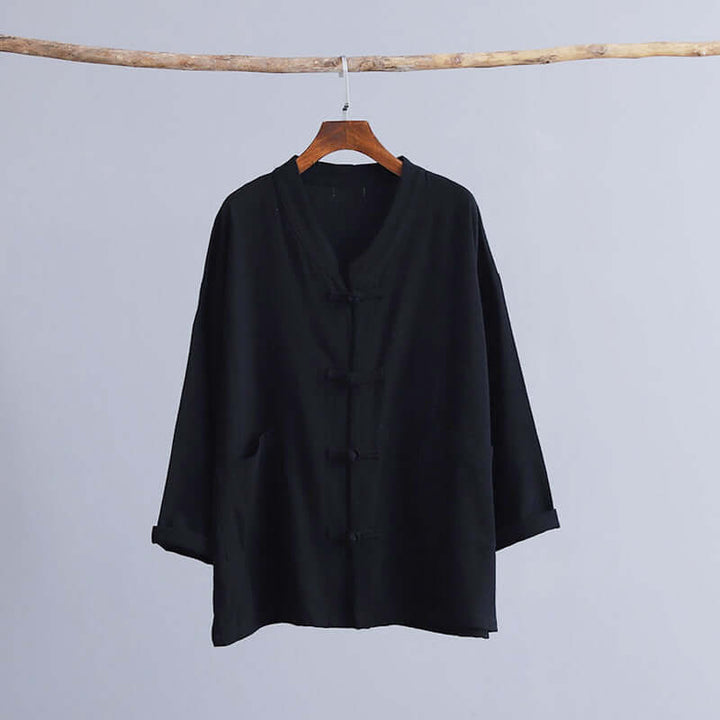 Neia studio blouse en lin rouge pour femmes, style cardigan, tissu en chanvre, mode traditionnelle chinoise.