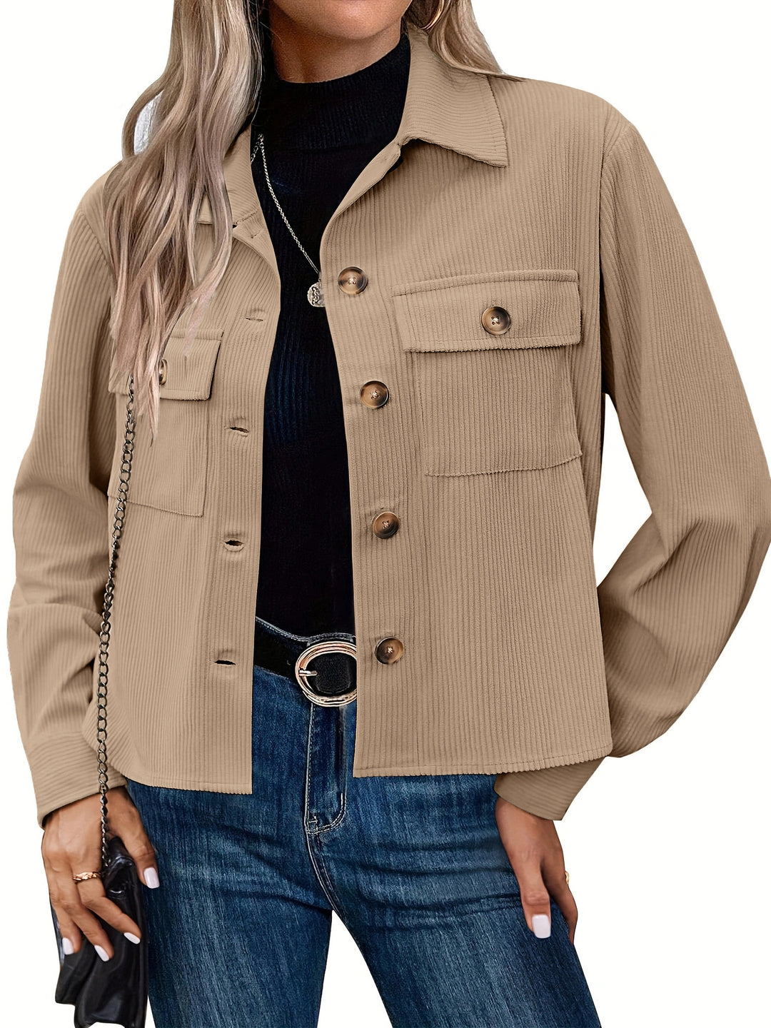 Neia Studio Corduroy Cropped Button Women Jacket