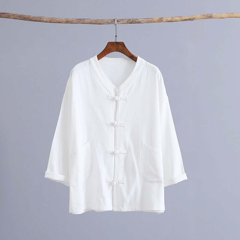 Neia studio blouse en lin rouge pour femmes, style cardigan, tissu en chanvre, mode traditionnelle chinoise.