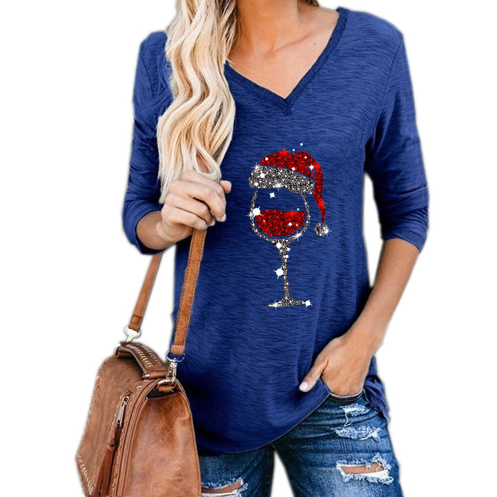 Neia Studio Christmas Wine Glass Print Women Plus Size Top