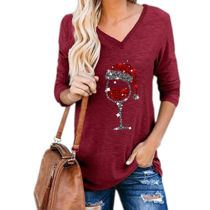 Neia Studio Christmas Wine Glass Print Women Plus Size Top