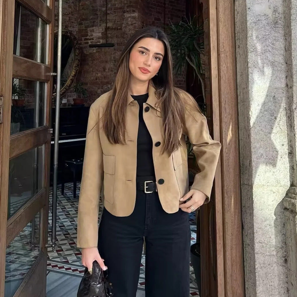 Neia Studio Women Suede Fabric Fashion Jacket Coat
