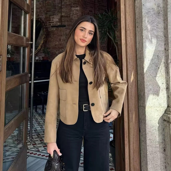 Neia Studio Women Suede Fabric Fashion Jacket Coat