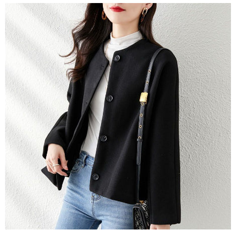 Neia Studio Women Solid Wool Winter Coat Elegant Jacket