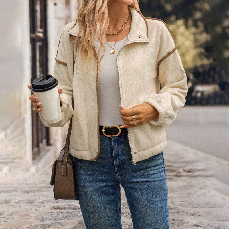 Neia Studio Women Contrast Trim Cardigan Jacket Coat