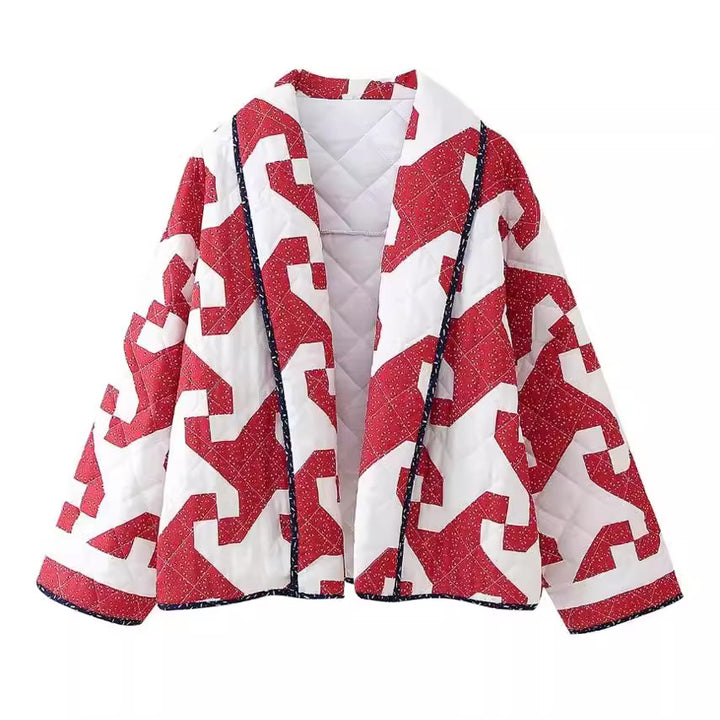 Neia Studio Red Geometric Print Women Fashion Coat