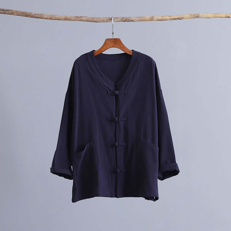 Neia studio blouse en lin rouge pour femmes, style cardigan, tissu en chanvre, mode traditionnelle chinoise.