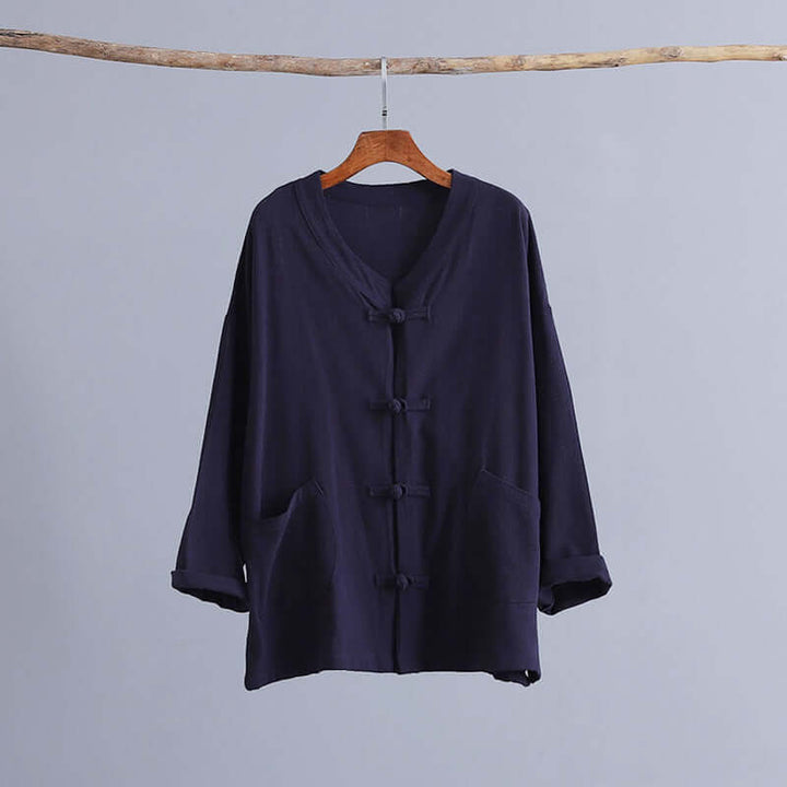 Neia studio blouse en lin rouge pour femmes, style cardigan, tissu en chanvre, mode traditionnelle chinoise.