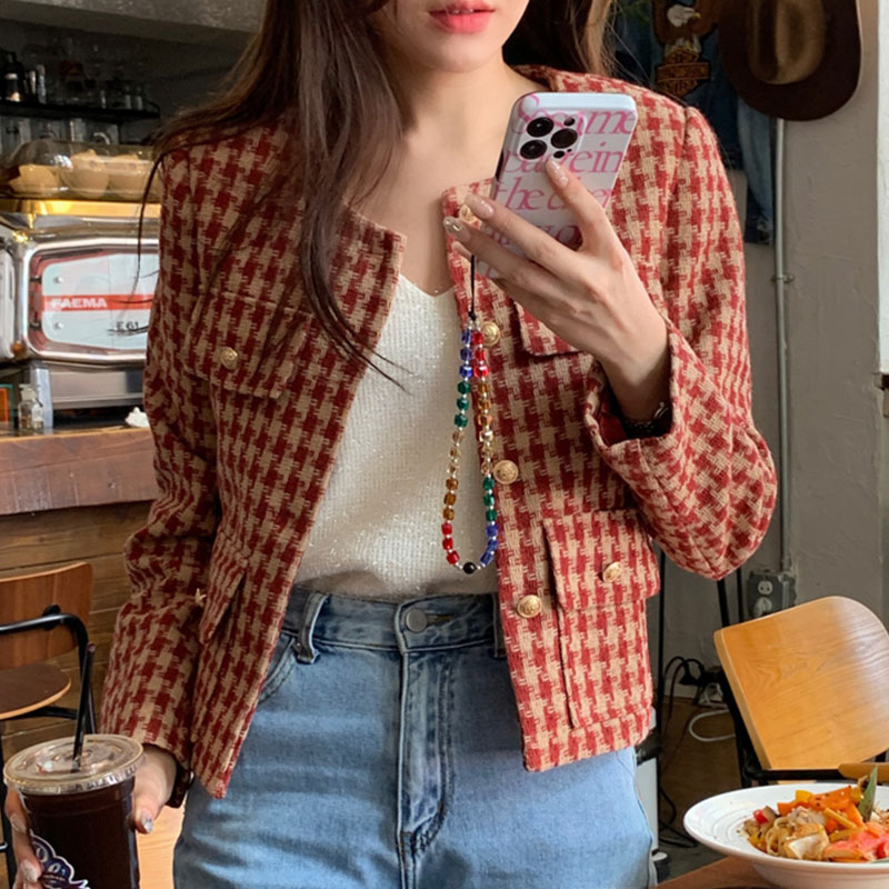 Neia Studio Tartan Short Jacket Women Casual Coat