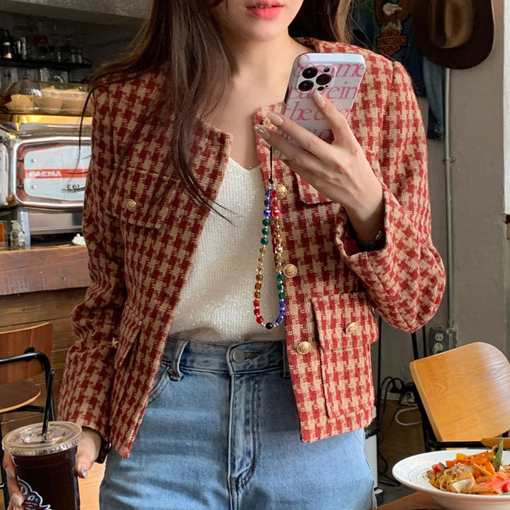 Neia Studio Tartan Short Jacket Women Casual Coat