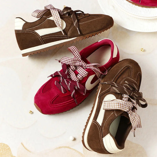 Retro Chic Bow Sneakers – Women’s Casual Leather Shoes