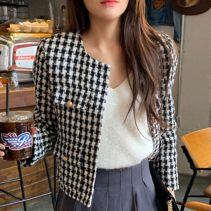 Neia Studio Tartan Short Jacket Women Casual Coat