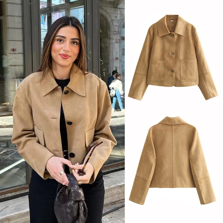Neia Studio Women Suede Fabric Fashion Jacket Coat