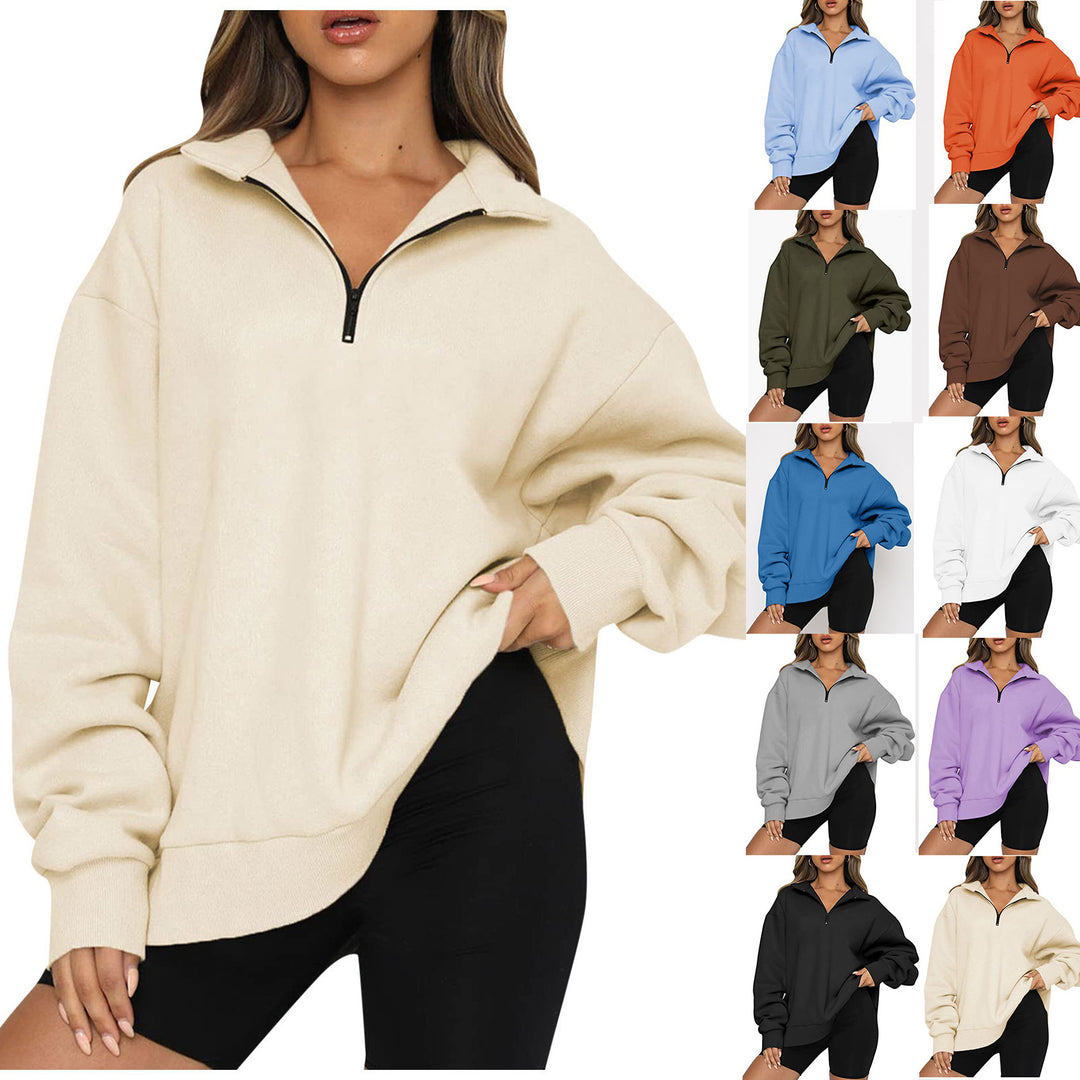 Neia Studio Women's Zip Turndown Collar Sweatshirt
