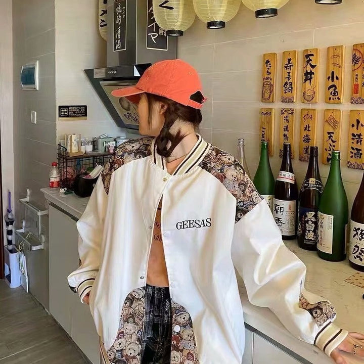 Neia Studio Bear Baseball Jacket Women Casual Coat