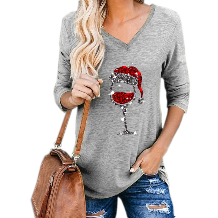 Neia Studio Christmas Wine Glass Print Women Plus Size Top