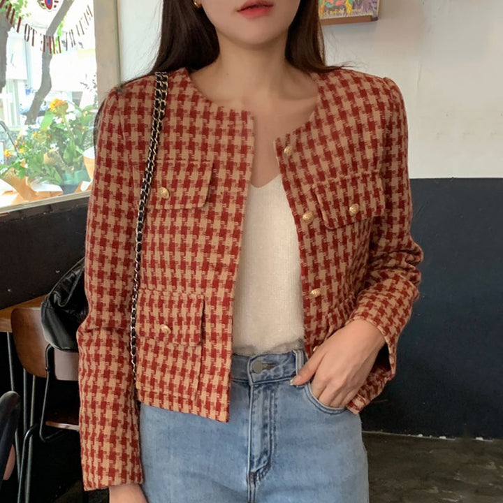 Neia Studio Tartan Short Jacket Women Casual Coat