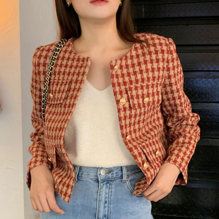 Neia Studio Tartan Short Jacket Women Casual Coat
